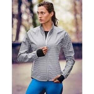Athleta women's XS gray striped windbreaker jacket size homestretch run tight